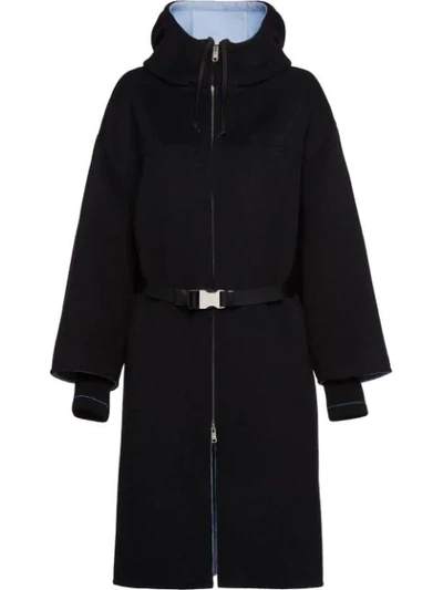 Shop Prada Belted Midi Coat In Black