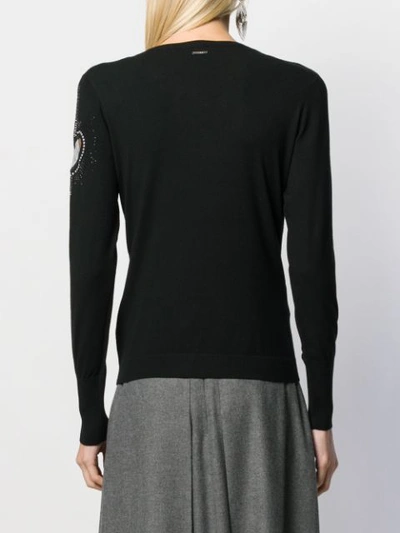 Shop Liu •jo Embellished Sleeve Knit Sweater In 22222 Nero
