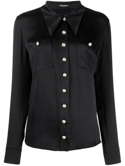 Shop Balmain Plisse Style Shirt - Black