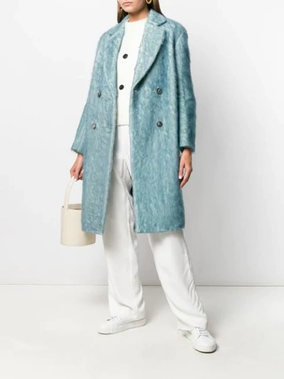 Shop Agnona Double Breasted Coat In 129 Light Blue