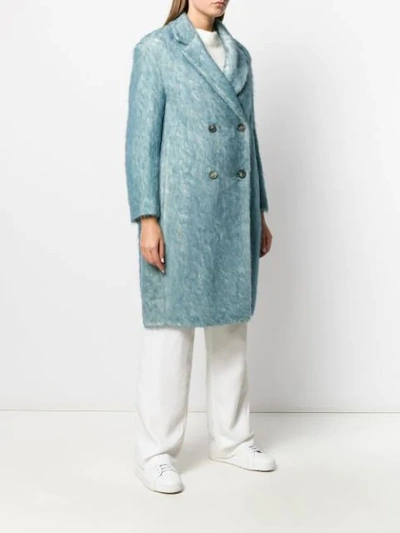 Shop Agnona Double Breasted Coat In 129 Light Blue