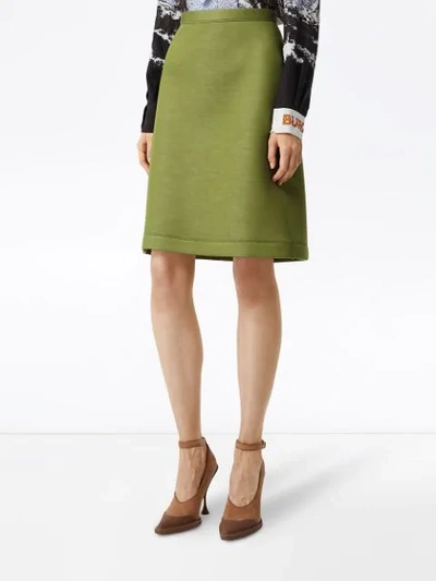 Shop Burberry Double-faced Neoprene Skirt In Green