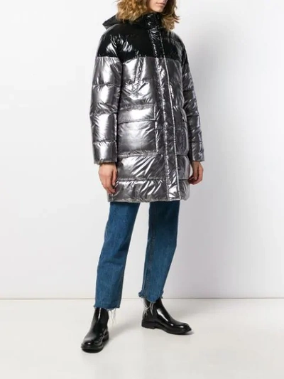 Shop Pinko Two-tone Padded Coat In Silver