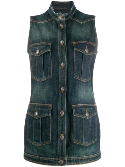 Pre-owned Chanel Sleeveless Denim Jacket In Blue