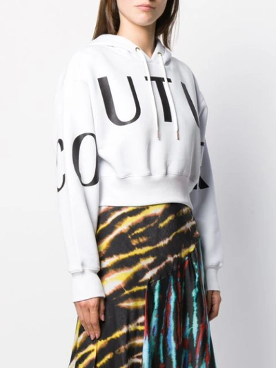 Shop Versace Jeans Couture Cropped Logo Print Hoodie In White