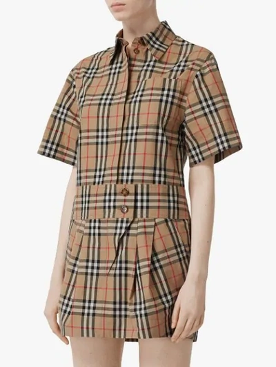 Shop Burberry Vintage Check Shirt Dress In Archive Beige Ip Chk