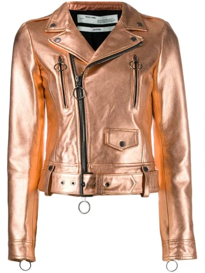 Shop Off-white Lederjacke Im Metallic-look In Rame Brown