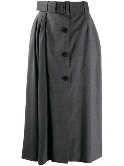 Shop Prada High-waist Checked Skirt In Grey