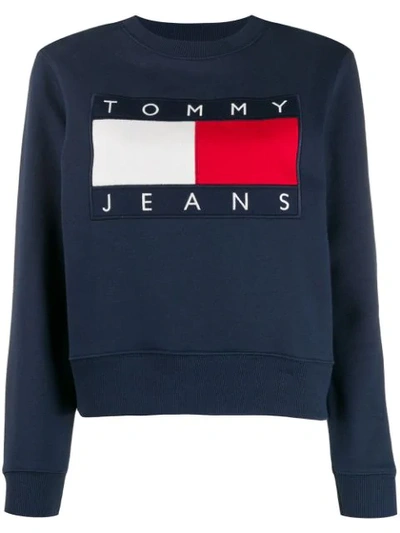 Shop Tommy Jeans Embroidered Logo Sweatshirt In Blue