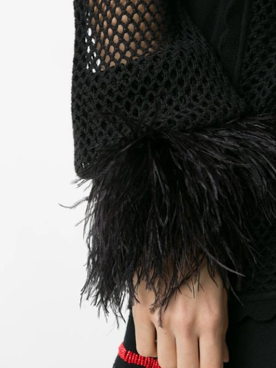 Shop Andrea Bogosian Feathers Knit Cardigan In Black
