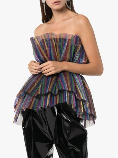 Shop Attico Layered Metallic Striped Top In Black