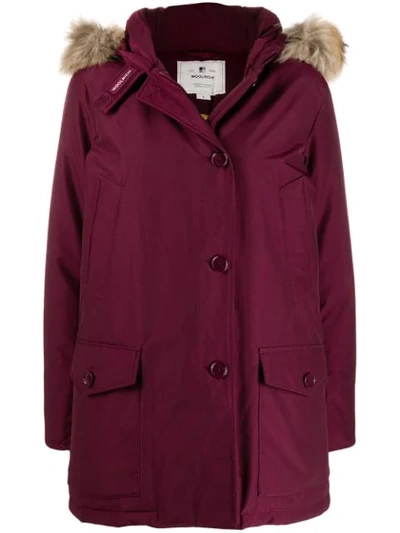 Shop Woolrich Hooded Padded Coat In Red