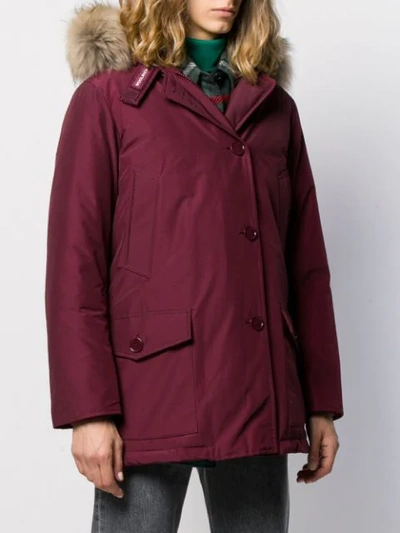 Shop Woolrich Hooded Padded Coat In Red