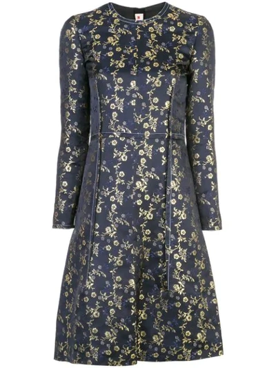 Shop Marni Floral Embroidered Dress In Blue
