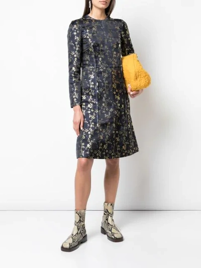 Shop Marni Floral Embroidered Dress In Blue