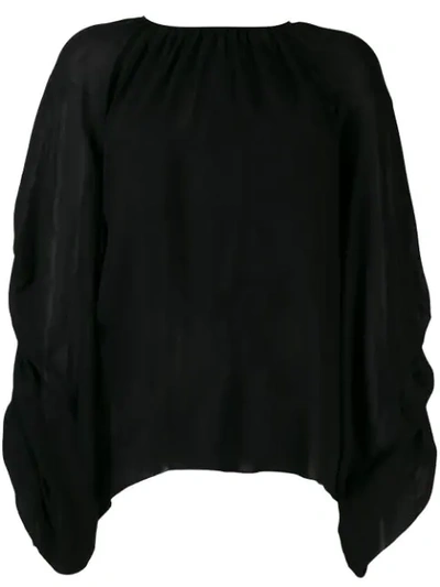 Shop Rochas Ruched Sleeve Blouse In 001 Black