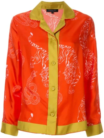 Shop Shanghai Tang Tiger & Snake Print Shirt In Orange