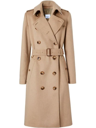 Shop Burberry Cashmere Trench Coat In A1420 Camel