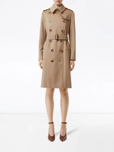 Shop Burberry Cashmere Trench Coat In A1420 Camel