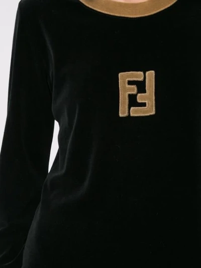 Pre-owned Fendi 1990s Long Sleeve Logo Top In Black