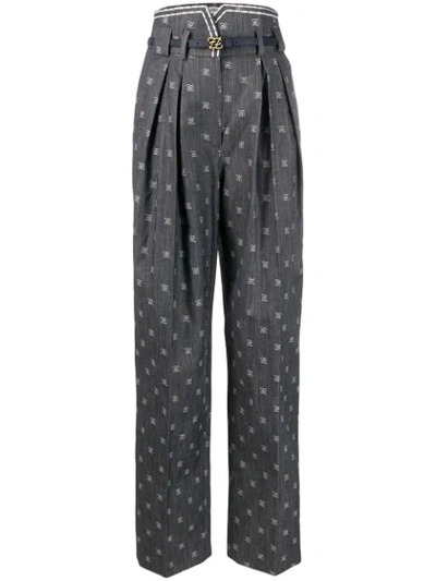 Shop Fendi Karligraphy Tailored Trousers In Grey