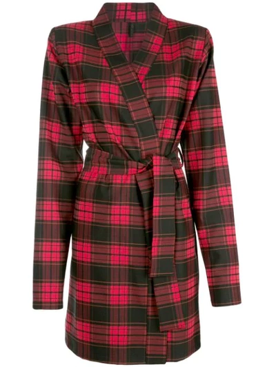 Ben Taverniti Unravel Project Plaid Belted Coat In Red