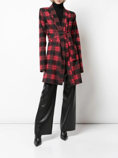 Ben Taverniti Unravel Project Plaid Belted Coat In Red