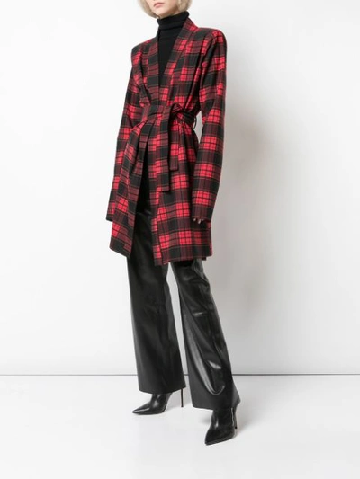 Ben Taverniti Unravel Project Plaid Belted Coat In Red