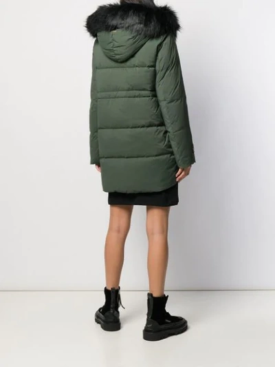Shop Liu •jo Faux Fur Trimmed Padded Coat In Green