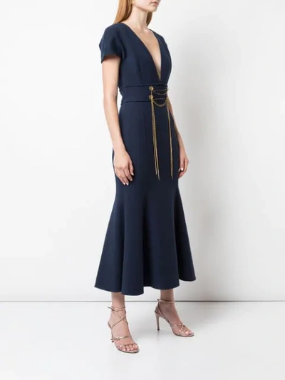 Shop Oscar De La Renta Chain Embroidered Dress In Navy