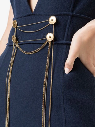 Shop Oscar De La Renta Chain Embroidered Dress In Navy