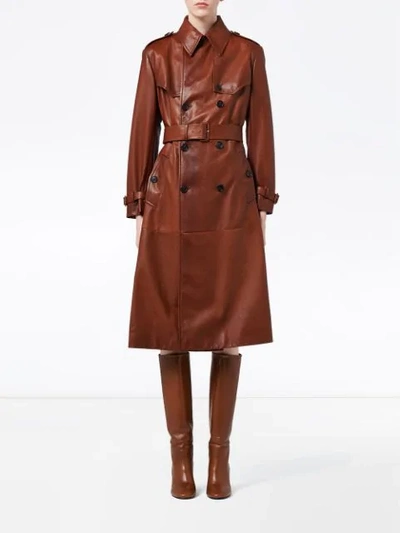 Shop Prada Nappa Leather Trench Coat In Brown