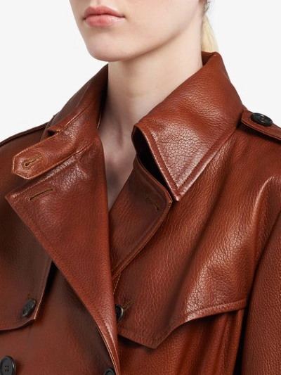Shop Prada Nappa Leather Trench Coat In Brown