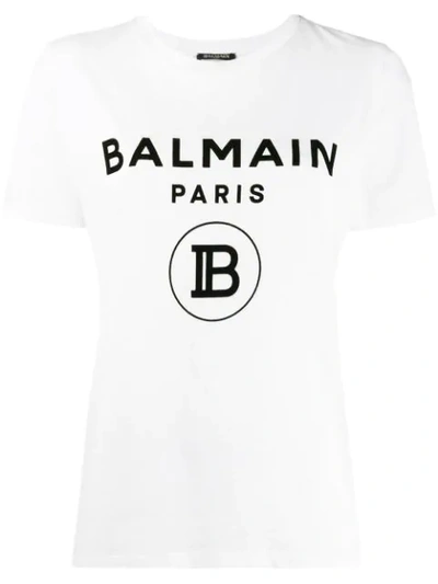 Shop Balmain Stamped Logo T-shirt In Gab Gab Blan