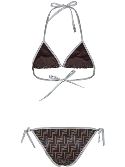 Shop Fendi Ff Logo Pattern Bikini Set In F1acy Ebony/silver