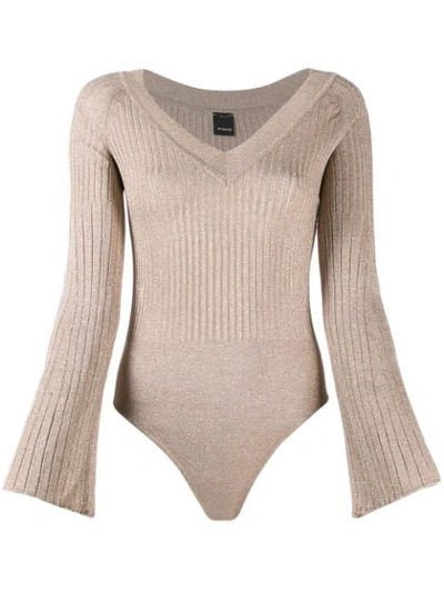 Shop Pinko Metallic-knit Bodysuit In N97 Pink