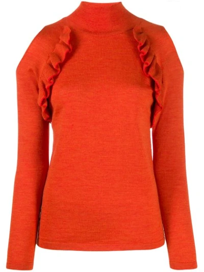Shop Chiara Bertani Cold Shoulder Knitted Top In Orange
