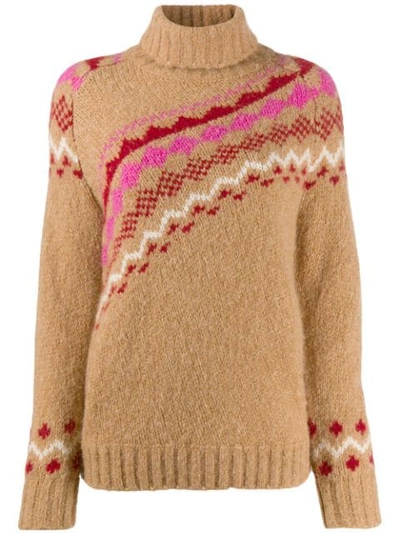 Shop Derek Lam 10 Crosby Turtleneck Knitted Sweater In Brown