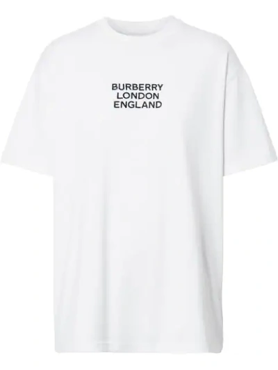 Shop Burberry Embroidered Logo Oversized T-shirt In White