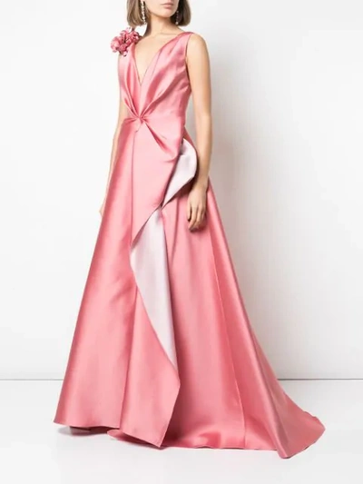 Shop Marchesa Flower Appliqué Gown In Pink