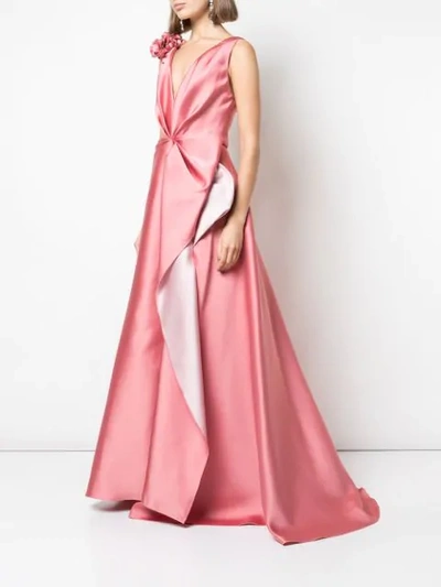 Shop Marchesa Flower Appliqué Gown In Pink