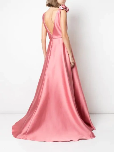 Shop Marchesa Flower Appliqué Gown In Pink