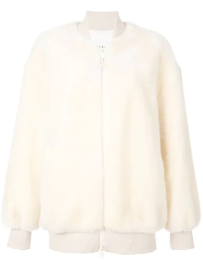 Shop Tibi Faux Fur Track Jacket In White