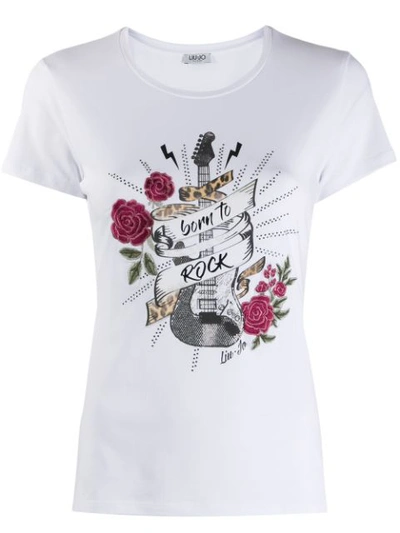 Shop Liu •jo Born To Rock Guitar T-shirt In White