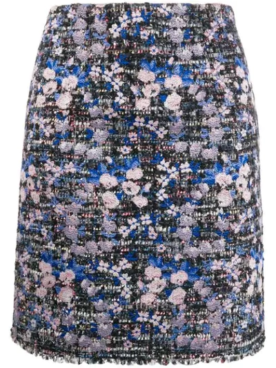 Shop Giambattista Valli Floral-embroidered Tweed Skirt In Blue