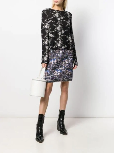 Shop Giambattista Valli Floral-embroidered Tweed Skirt In Blue