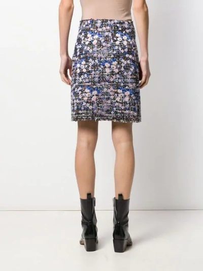 Shop Giambattista Valli Floral-embroidered Tweed Skirt In Blue