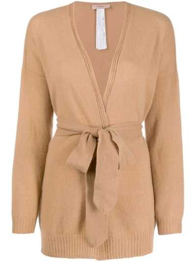 Shop Twinset Belted Wrap Cardigan In Brown