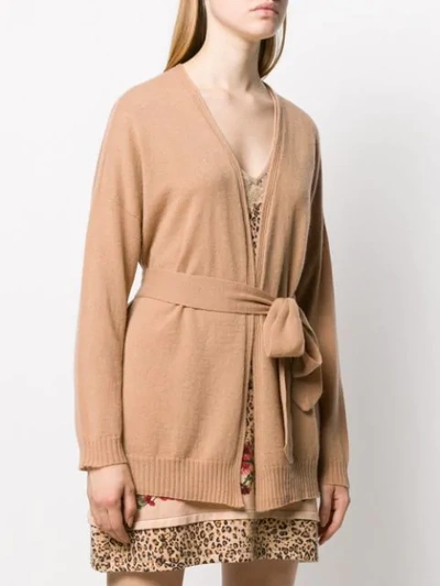 Shop Twinset Belted Wrap Cardigan In Brown