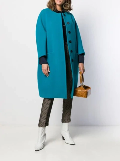 Shop Gianluca Capannolo Collarless Cocoon Coat In Blue